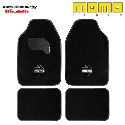 MOMO CM015BW - Universal Car Floor Mat White Stitch Arrow Design Logo Set of 4
