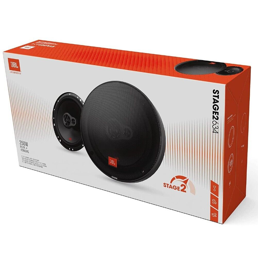 JBL STAGE2 634 - 6.5" 3-Way Coaxial Car Speakers 500W Total Power