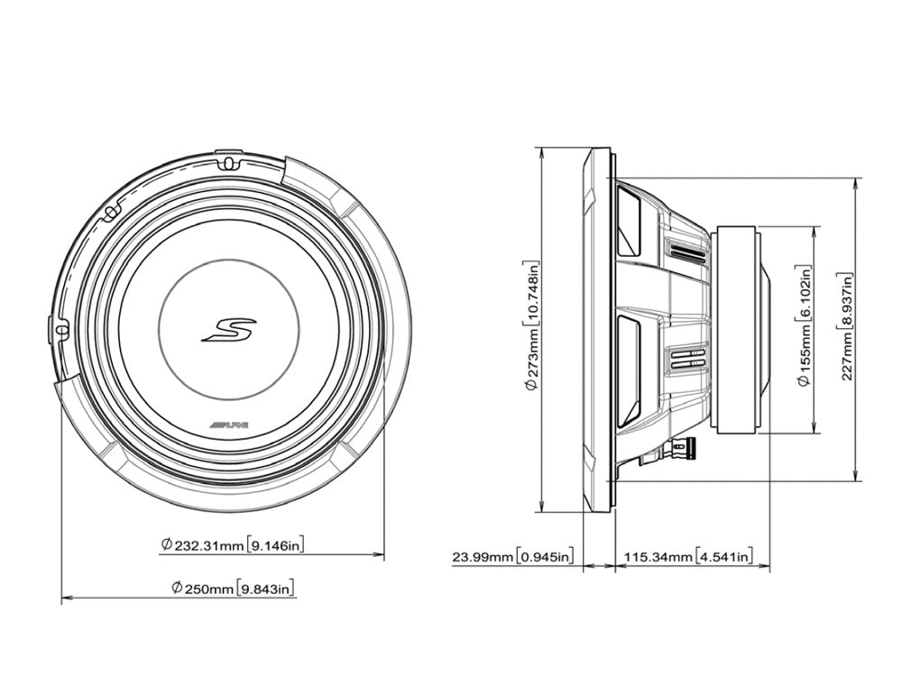 Alpine S2-W10D4 - 10" S-Series Dual 4 Ohm Car Subwoofer 1800W