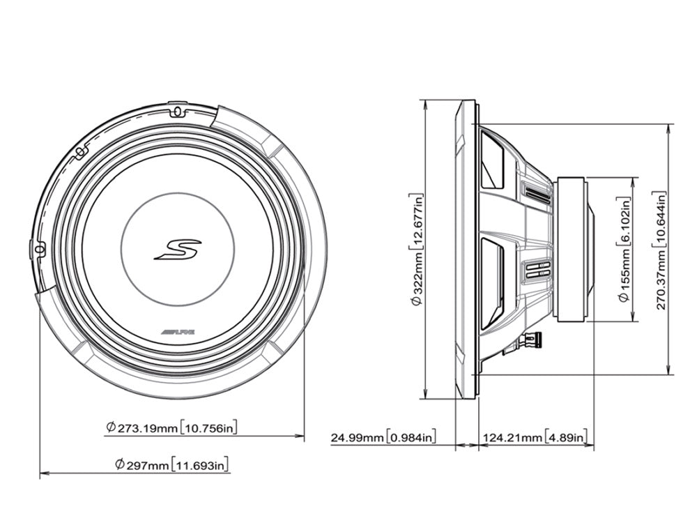 Alpine S2-W12D2 - 12" S-Series Dual 2 Ohm Car Subwoofer 1800W