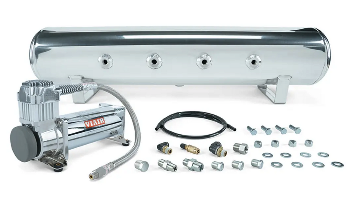 4 Gallon 7-Port Polished Tank with Viair 444 Silver Compressor Including All Hardware
