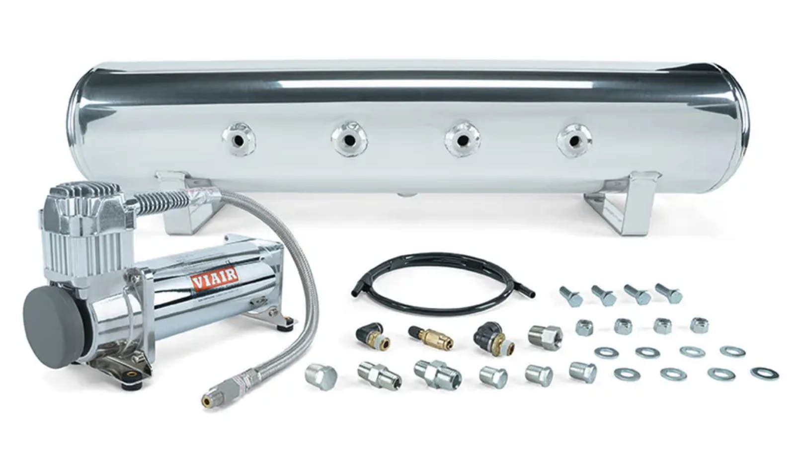 4 Gallon 7-Port Polished Tank with Viair 444 Silver Compressor Including All Hardware