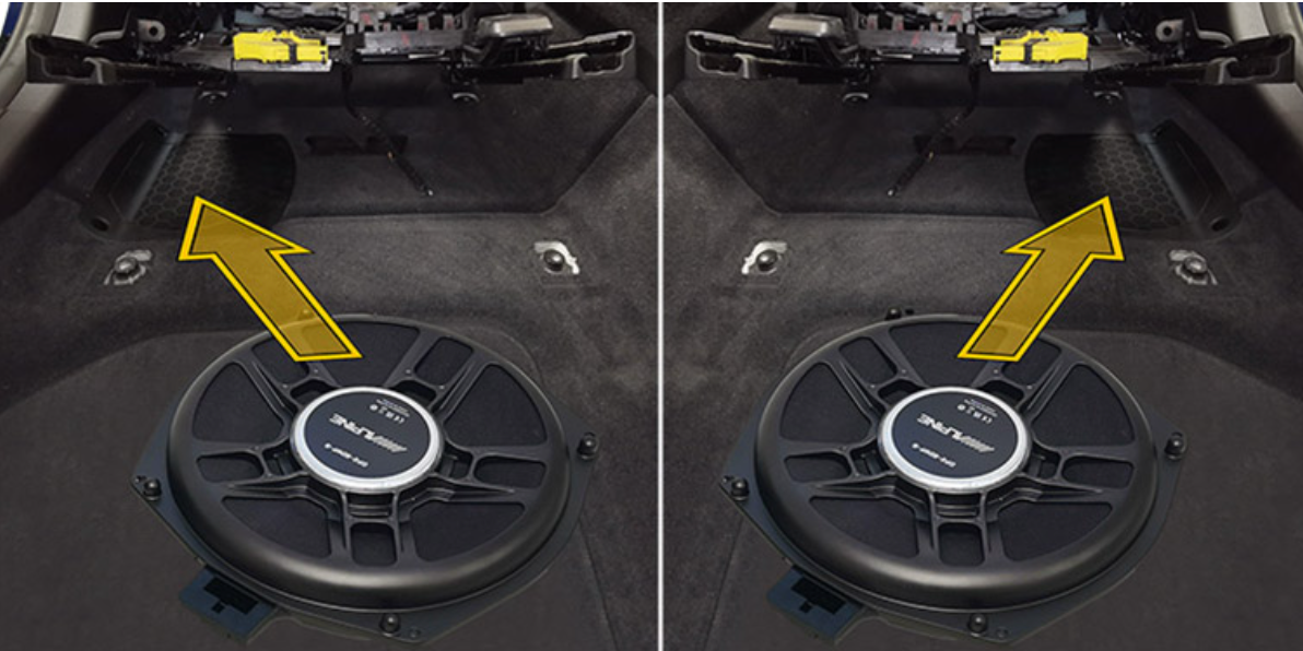 Alpine 20 cm (8") under-seat Subwoofers designed for BMW