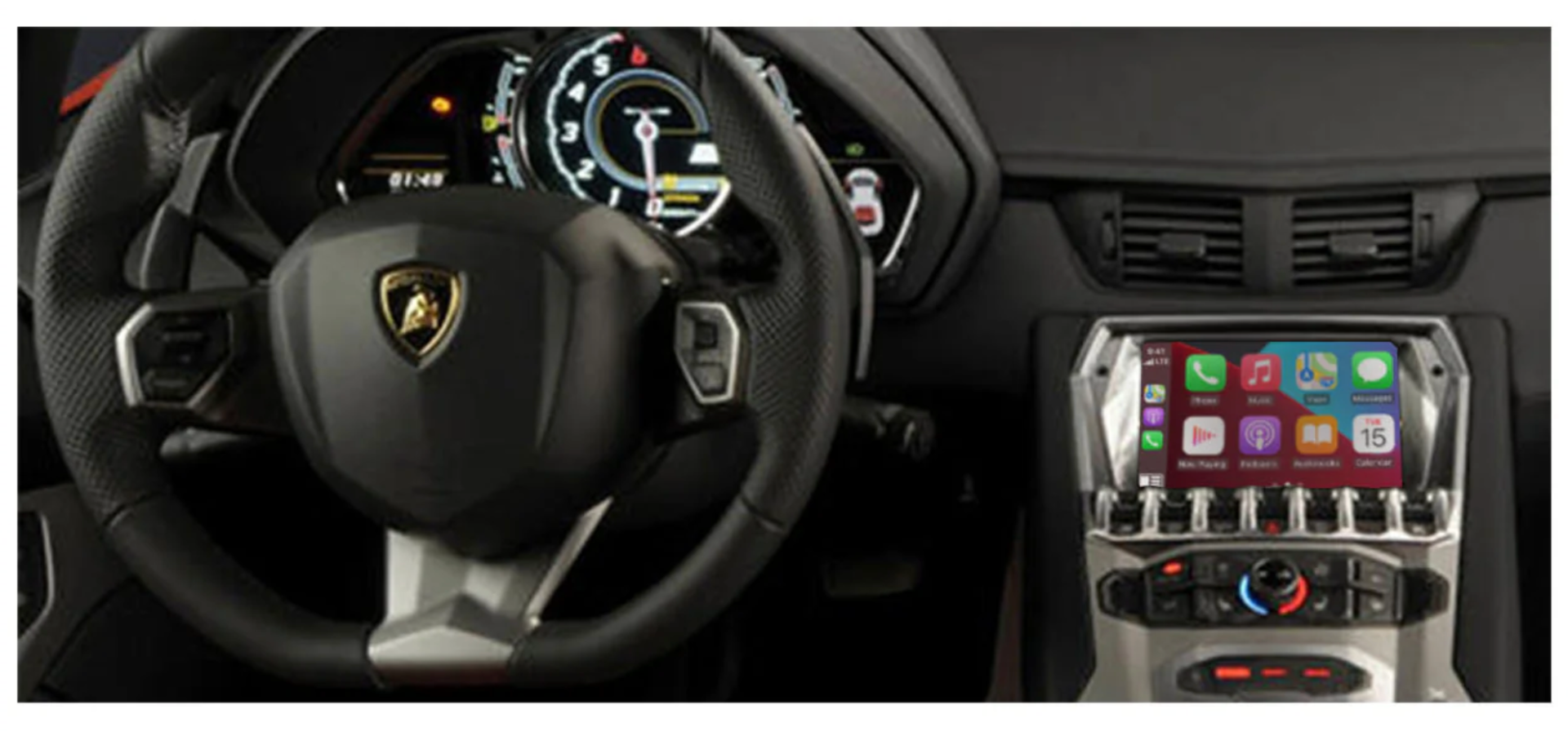 Lamborghini Aventador with RMC Wireless CarPlay/Android Auto Add on Interface