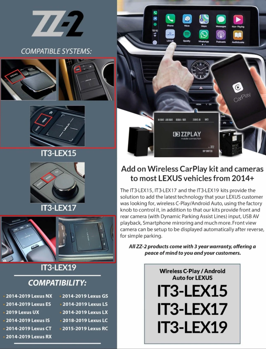 Lexus Models 2014-2021 Wireless CarPlay/Android Auto Add on Interface