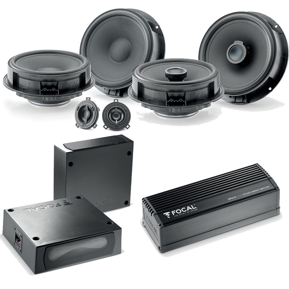 Focal VW 6.5" Front Components Rear Coaxial Subwoofer & Amplifier Package