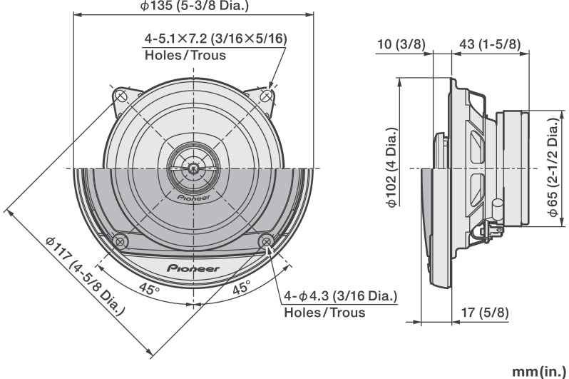 Pioneer TS-A1081F - 10cm 4" 2-Way Coaxial Car Speakers 230W
