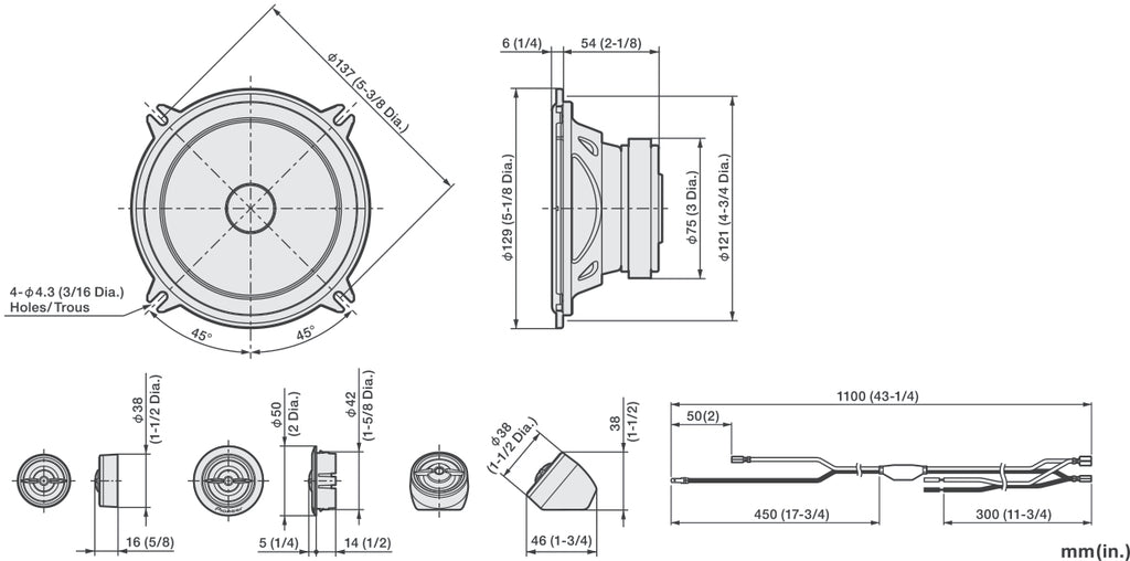 Pioneer TS-A1301C - 13cm 5.25" 2-Way Coaxial Car Speakers 300W