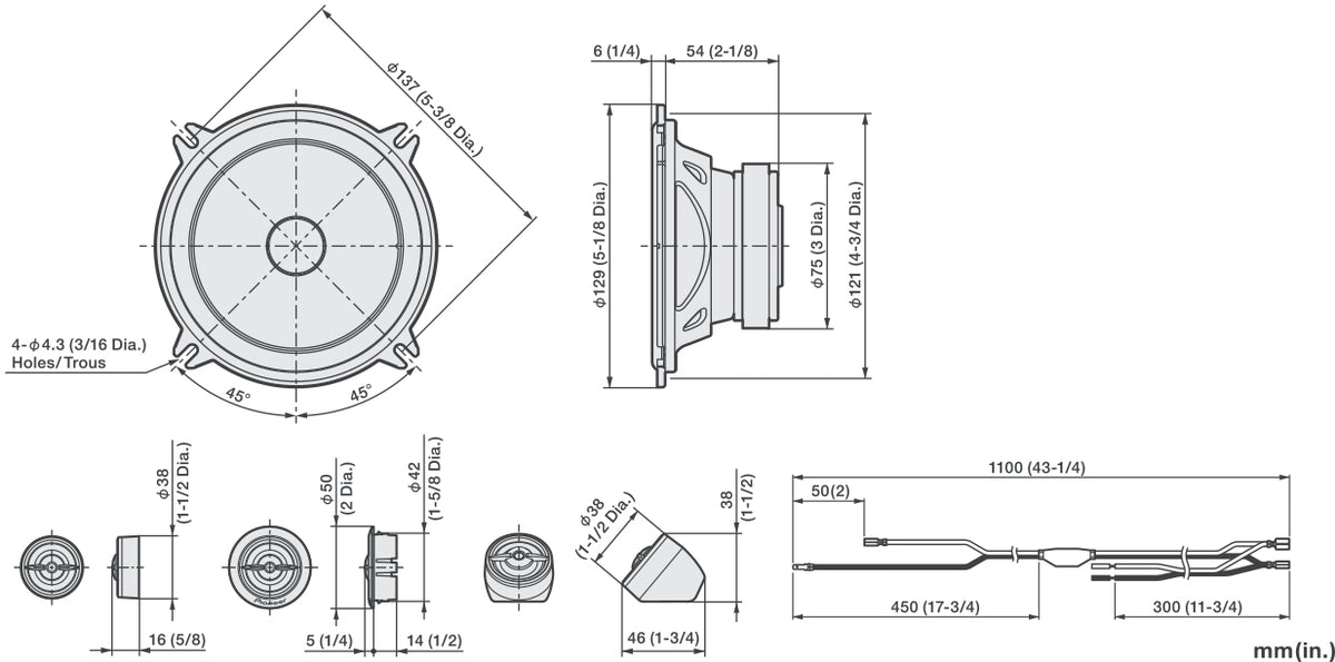 Pioneer TS-A1301C - 13cm 5.25" 2-Way Coaxial Car Speakers 300W