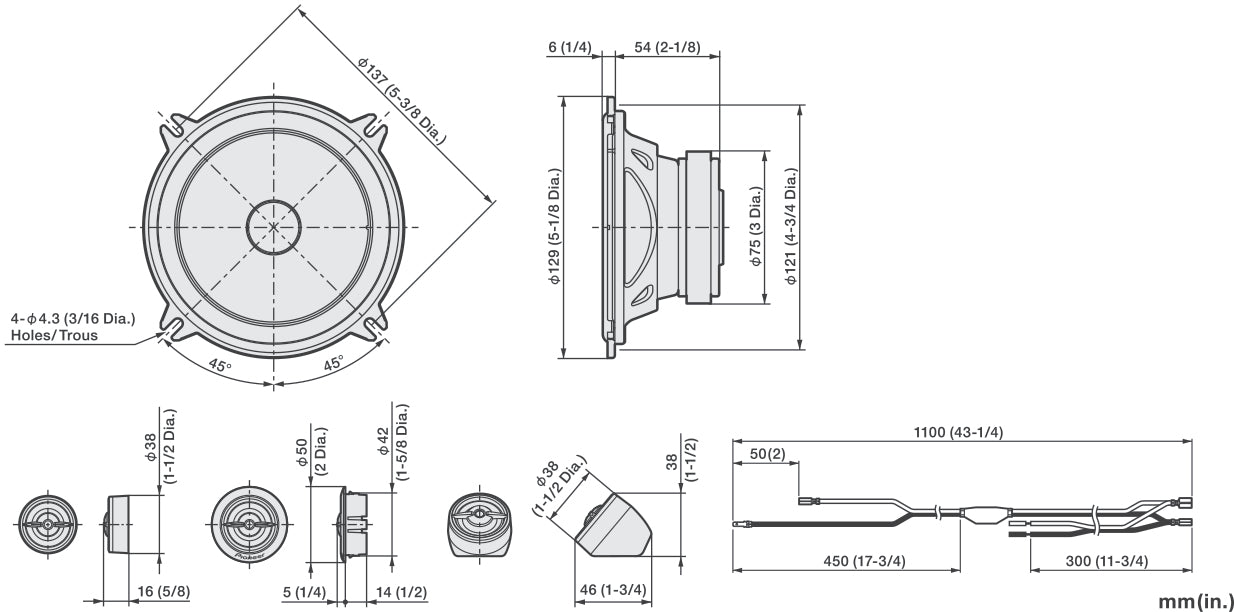 Pioneer TS-A1301C - 13cm 5.25" 2-Way Coaxial Car Speakers 300W