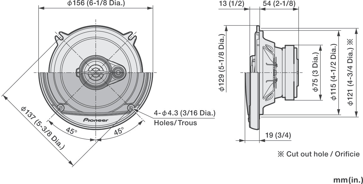 Pioneer TS-A1371F - 13cm 5.25" 3-Way Coaxial Car Speakers 300W