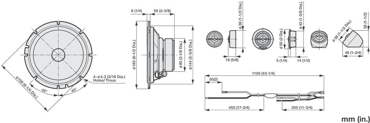 Pioneer TS-A1601C - 16.5cm 6.5" 2-Way Component Car Speakers 350W