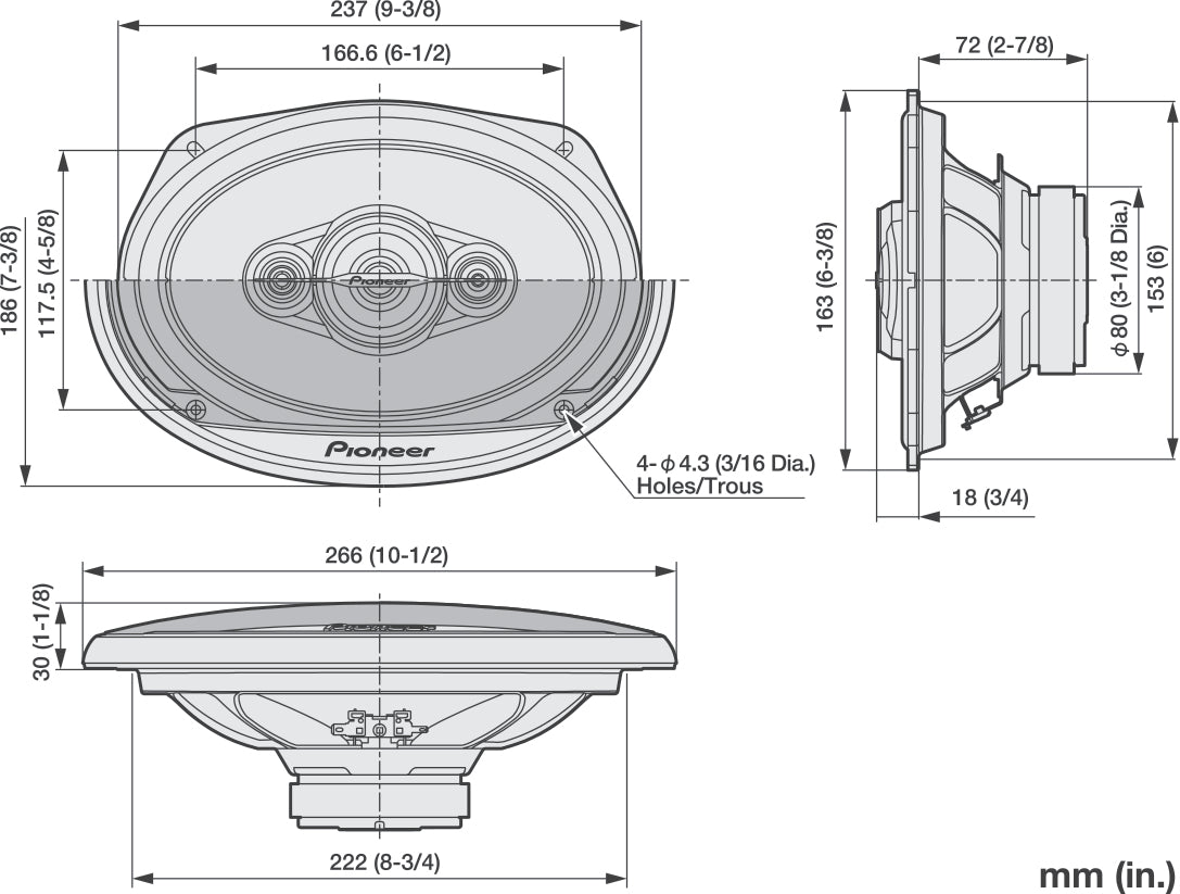 Pioneer TS-A6961F - 6"x9" 4-Way Coaxial Car Shelf Speakers 450W