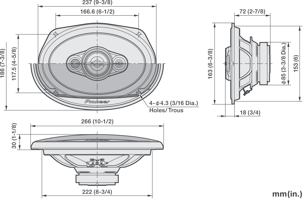 Pioneer TS-A6971F - 6"x9" 4-Way Coaxial Car Shelf Speakers 600W