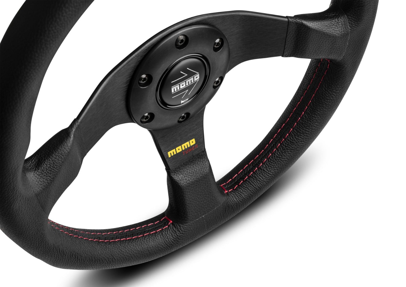 MOMO Tuner - Black Leather Black Aluminium Spokes Steering Wheel