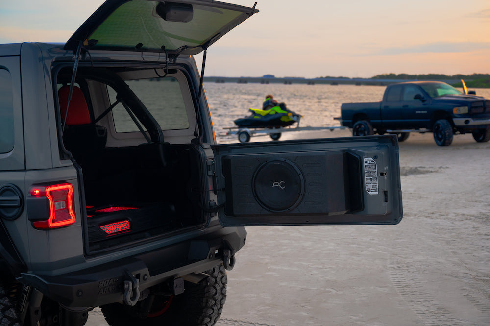 Jeep Wrangler JK & JL 2007-2023 Swing Gate Mounted 12" Subwoofer with Enclosure 600W