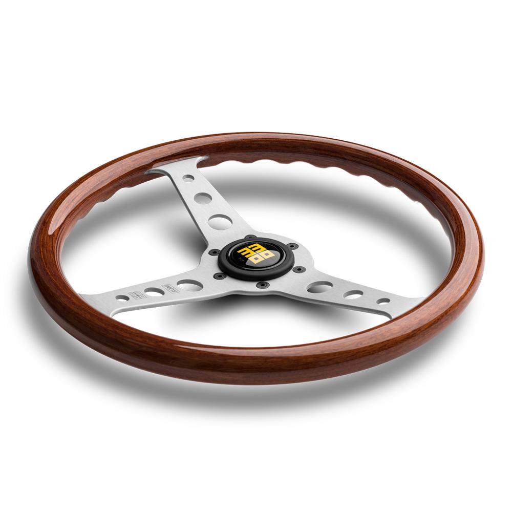 Momo INDY Heritage Mahogany Wood  Silver Spoke Steering Wheel