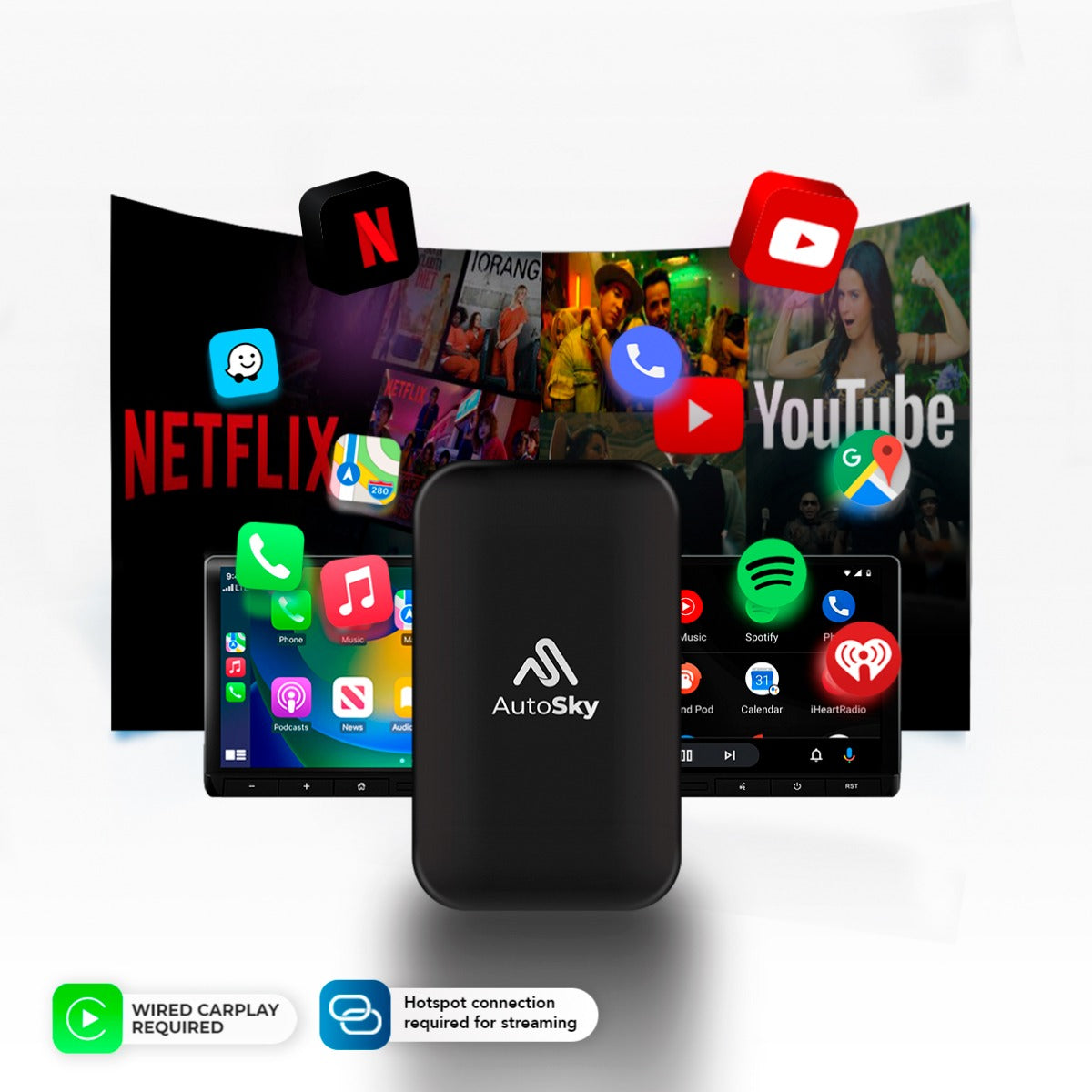 Wireless CarPlay and AndroidAuto Adapter With Netflix & YouTube